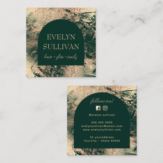 エメラルドグリーンと金ゴールドテクスチャ名刺 スクエア名刺 (正面/裏面)