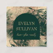 エメラルドグリーンと金ゴールドテクスチャ名刺 スクエア名刺 (正面)