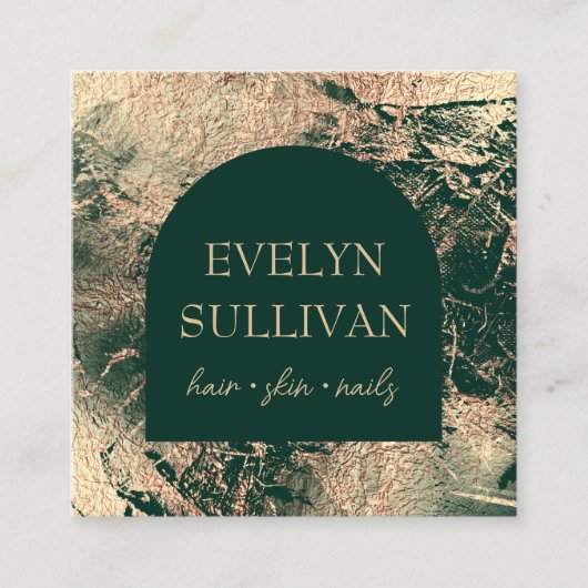 エメラルドグリーンと金ゴールドテクスチャ名刺 スクエア名刺 (正面)