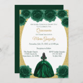 エメラルドグリーンと金ゴールドフローラキンセアニェラ 招待状 (正面/裏面)