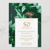 エメラルドグリーンと金ゴールドフローラ50周年 招待状 (正面/裏面)
