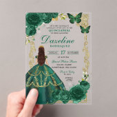 エメラルドグリーンと金ゴールドプリンセサキンセアニラ アクリル招待状 (インサイチュ (ポータブル))