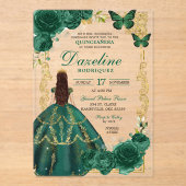 エメラルドグリーンと金ゴールドプリンセサキンセアニラ アクリル招待状 (正面)
