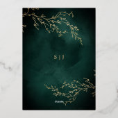 エメラルドグリーンと金ゴールドボタニカルエレガントな結婚式 箔招待状 (裏面)