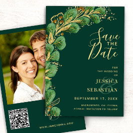 エメラルドグリーンと金ゴールドユーカリエレガント セーブザデート