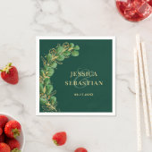 エメラルドグリーンと金ゴールドユーカリプトゥスエレガントウェディング スタンダードカクテルナプキン (インサイチュ)