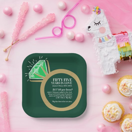 エメラルドグリーンと金ゴールドリング記念日おもしろいの事実 ペーパープレート (パーティー)