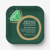 エメラルドグリーンと金ゴールドリング記念日おもしろいの事実 ペーパープレート (正面)