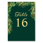 エメラルドグリーンと金ゴールドリーフエレガントウェディング テーブルナンバー (裏面)