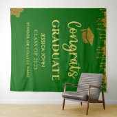 エメラルドグリーンと金ゴールド卒業写真の背景 タペストリー (インサイチュ(横))