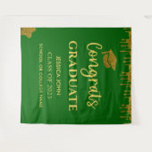 エメラルドグリーンと金ゴールド卒業写真の背景 タペストリー (正面(横))