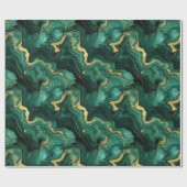 エメラルドグリーンと金ゴールド大理石の液体スタイルパターン ラッピングペーパー (フラット)