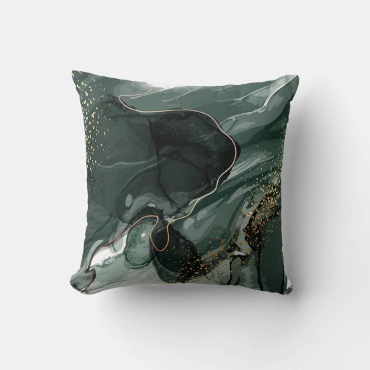 エメラルドグリーンと金ゴールド大理石、大理石背景 クッション (正面)
