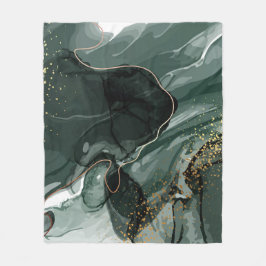 エメラルドグリーンと金ゴールド大理石、大理石背景 フリースブランケット