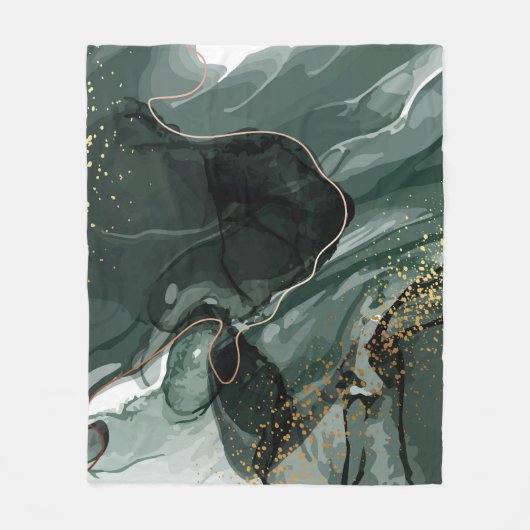 エメラルドグリーンと金ゴールド大理石、大理石背景 フリースブランケット (正面)