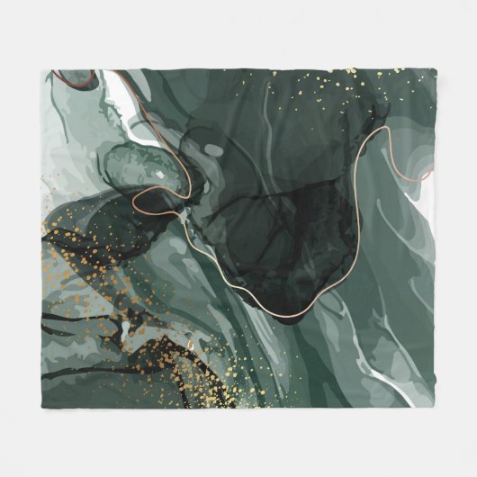 エメラルドグリーンと金ゴールド大理石、大理石背景 フリースブランケット (正面(横))