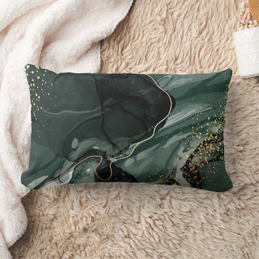 エメラルドグリーンと金ゴールド大理石、大理石背景 ランバークッション (ブランケット)