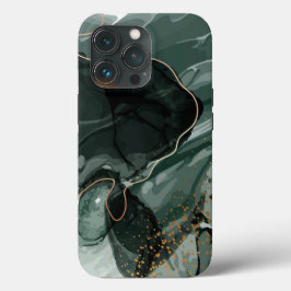 エメラルドグリーンと金ゴールド大理石、大理石背景 iPhone 13 PROケース