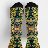 エメラルドグリーンと金ゴールド孔雀の羽根 ソックス (上部)