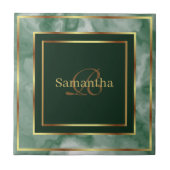 エメラルドグリーンと金ゴールド幾何大理石 タイル (正面)