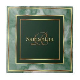 エメラルドグリーンと金ゴールド幾何大理石 タイル