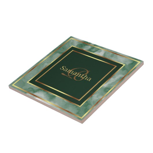 エメラルドグリーンと金ゴールド幾何大理石 タイル (側面)