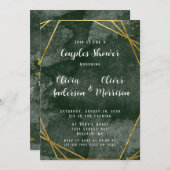 エメラルドグリーンと金ゴールド幾何学的カップルのシャワー 招待状 (正面/裏面)