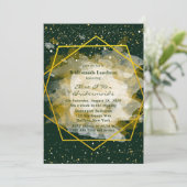 エメラルドグリーンと金ゴールド幾何学的ブリデスメイドランチ 招待状 (スタンド正面)