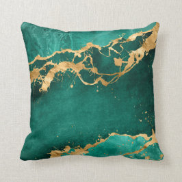 エメラルドグリーンと金ゴールド抽象芸術 クッション