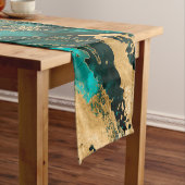 エメラルドグリーンと金ゴールド抽象芸術 ショートテーブルランナー (インサイチュ)