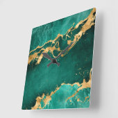 エメラルドグリーンと金ゴールド抽象芸術 スクエア壁時計 (傾斜)
