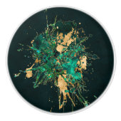 エメラルドグリーンと金ゴールド抽象芸術 セラミックノブ (正面)