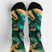 エメラルドグリーンと金ゴールド抽象芸術 ソックス (上部)