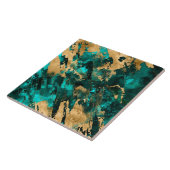 エメラルドグリーンと金ゴールド抽象芸術 タイル (側面)