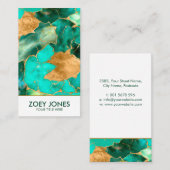 エメラルドグリーンと金ゴールド抽象芸術 名刺 (正面/裏面)