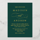 エメラルドグリーンと金ゴールド書結婚の最愛 箔招待状 (正面)