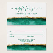 エメラルドグリーンと金ゴールド水彩ギフトカード (正面&裏面)