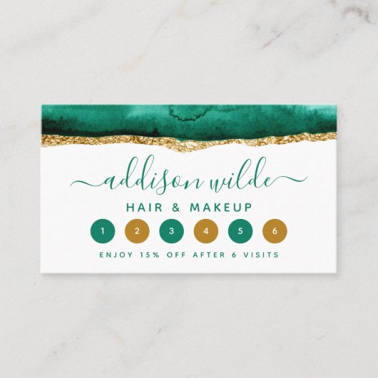 エメラルドグリーンと金ゴールド水彩ロイヤリティカード ロイヤリティカード (正面)