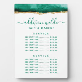エメラルドグリーンと金ゴールド水彩価格メニュー フォトプラーク
