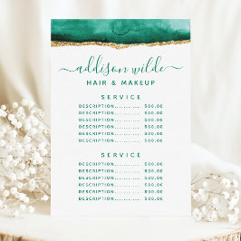 エメラルドグリーンと金ゴールド水彩表示価格 メニュー