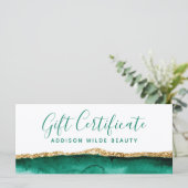 エメラルドグリーンと金ゴールド水彩贈与証 (スタンド正面)