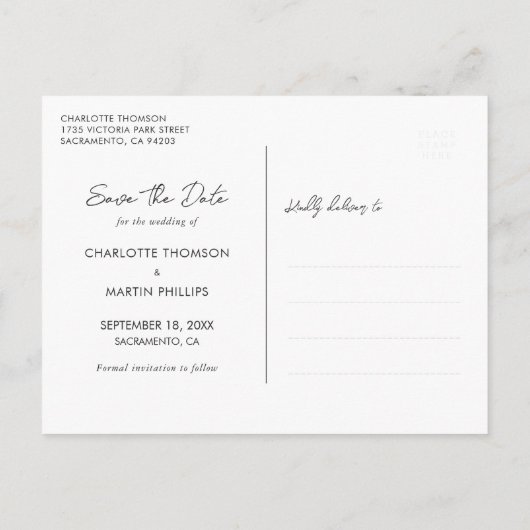 エメラルドグリーンと金ゴールド結婚の写真デートを保存 案内ポストカード (裏面)