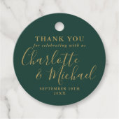 エメラルドグリーンと金ゴールド結婚の感謝 フェイバータグ (正面)