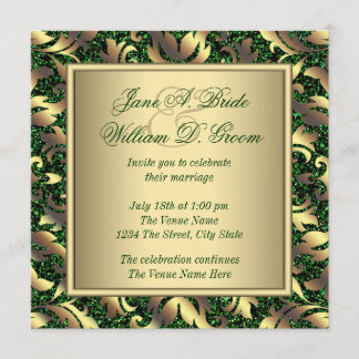 エメラルドグリーンと金ゴールド結婚ズ 招待状