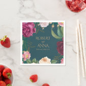 エメラルドグリーンと金ゴールド結婚フローラのナプキン スタンダードカクテルナプキン (インサイチュ)