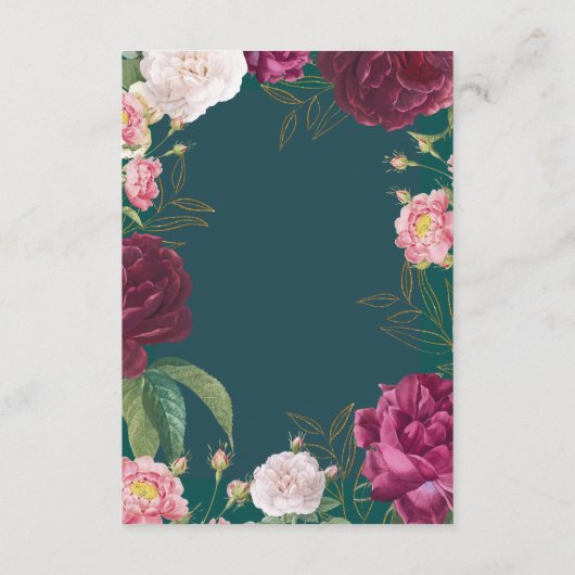 エメラルドグリーンと金ゴールド結婚フローラ エンクロージャーカード (裏面)