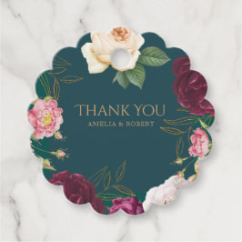 エメラルドグリーンと金ゴールド結婚フローラ フェイバータグ