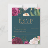 エメラルドグリーンと金ゴールド結婚フローラ 出欠カード (正面)