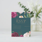 エメラルドグリーンと金ゴールド結婚フローラ 出欠カード (スタンド正面)