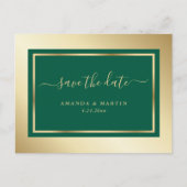 エメラルドグリーンと金ゴールド結婚式の日付を保存 案内ポストカード (正面)